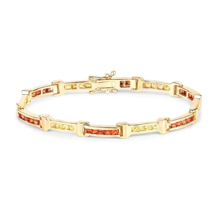 Princess Orange Sapphire Channel Silver Tennis Link Bracelet by Fine Color Jewels