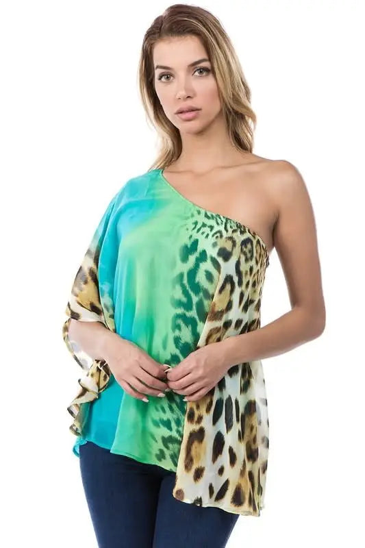 Printed One Shoulder Top With Lining by Boutique 23