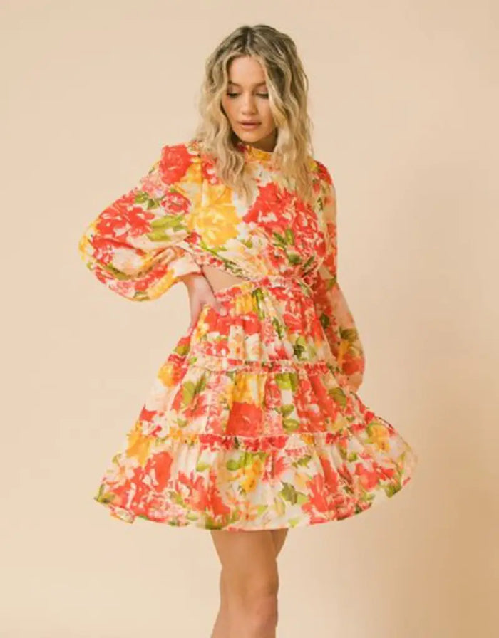 Printed Woven Cut Out Mini Dress by Boutique 23