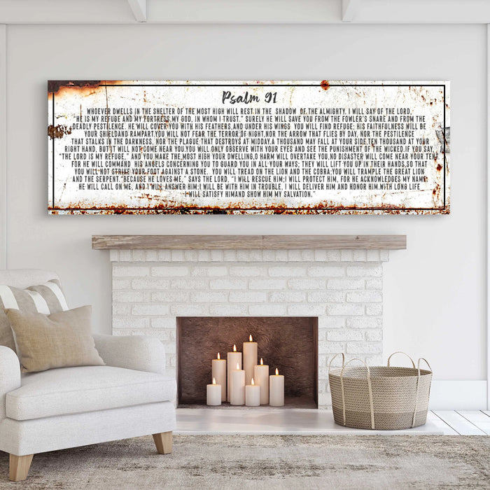 Psalm 91: He Is My Refuge – Rustic Christian Wall Art for Living Room, Religious Decor for Home by Tailored Canvases