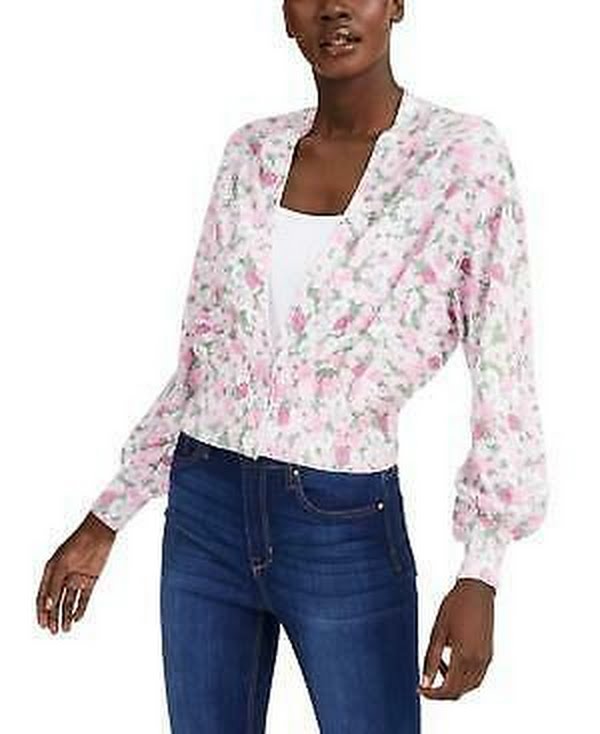 INC Womens Floral Print Ribbed Knit Cardigan Sweater by Vanessa Jane