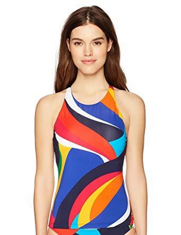 Nautica Womens High-Neck, Adjustable Tankini Top, Size Large by Vanessa Jane