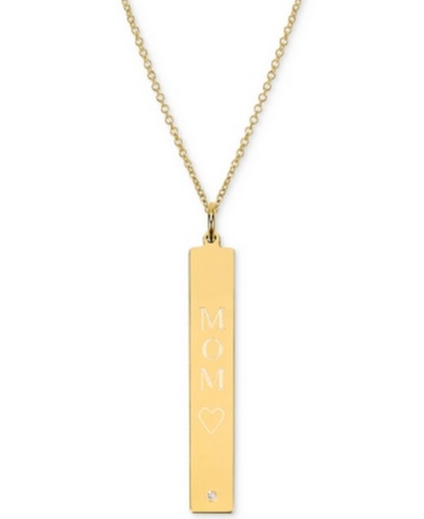 Sarah Chloe Diamond Accent Mom Bar Pendant Necklace in 14k Gold Over Silver by Vanessa Jane