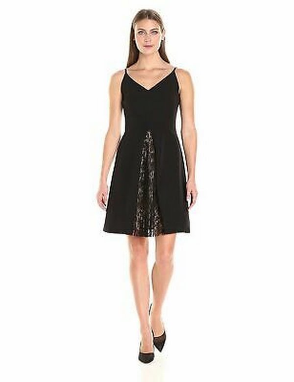 Maggy London Women's Dream Crepe Fit and Flare with Feminine Lace, Black,size 2 by Vanessa Jane