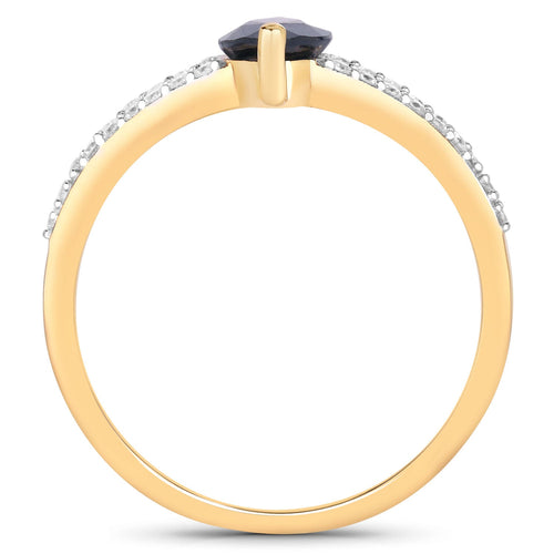 1.50ct Marquise Blue Sapphire and Diamond Prong 14K Yellow Gold Split-Shank Band Engagement Ring by Fine Color Jewels