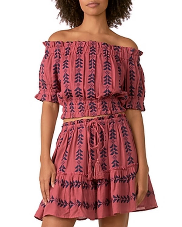 Elan Embroidered Off-the-Shoulder Crop Top by Vanessa Jane