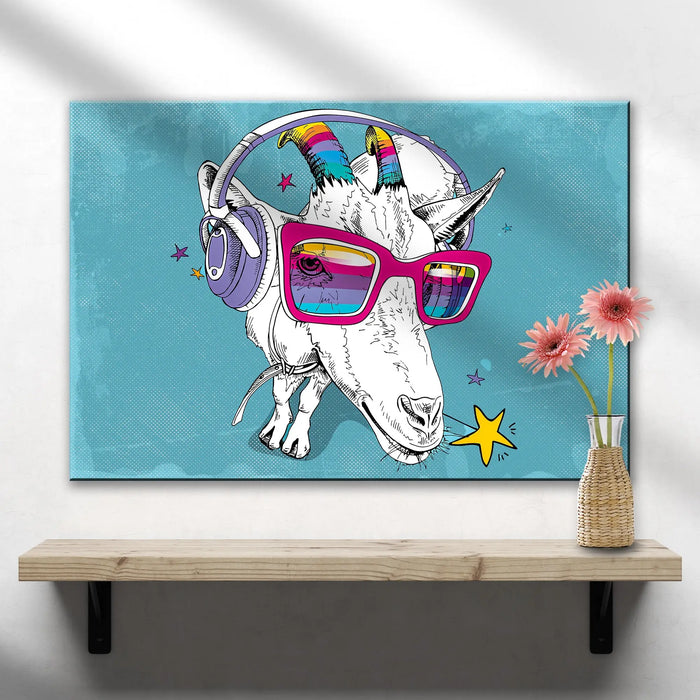 Rainbow Cool Goat Canvas Wall Art by Tailored Canvases