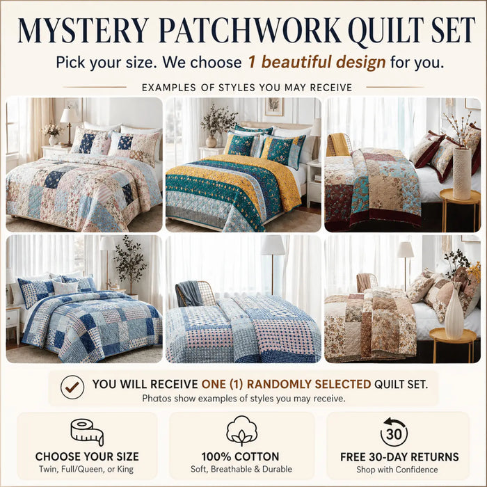 Random Mystery Box - Cotton Patchwork Quilted Bedspread Coverlet Set by DaDalogy Bedding Collection