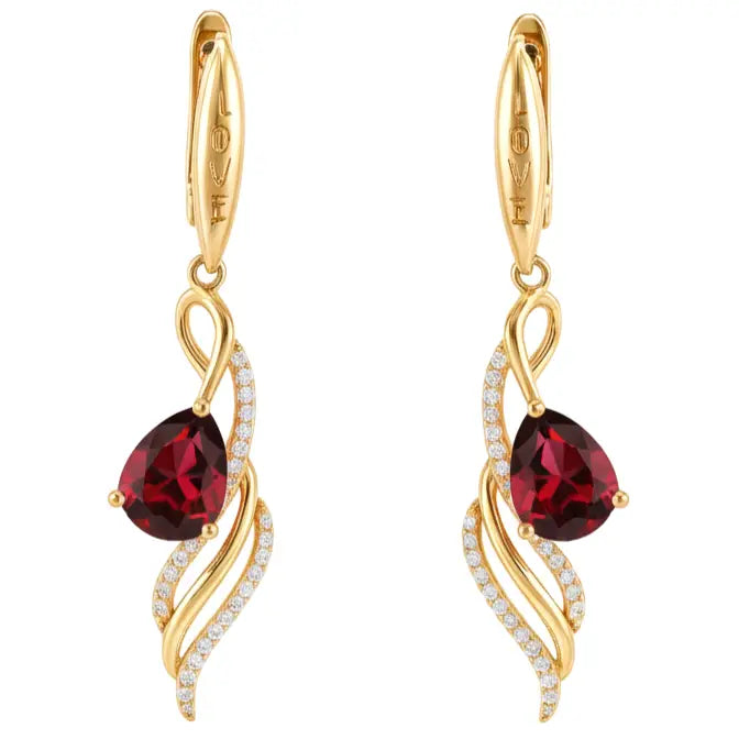 Red Natural Garnet Sterling Silver Earrings by Fine Color Jewels