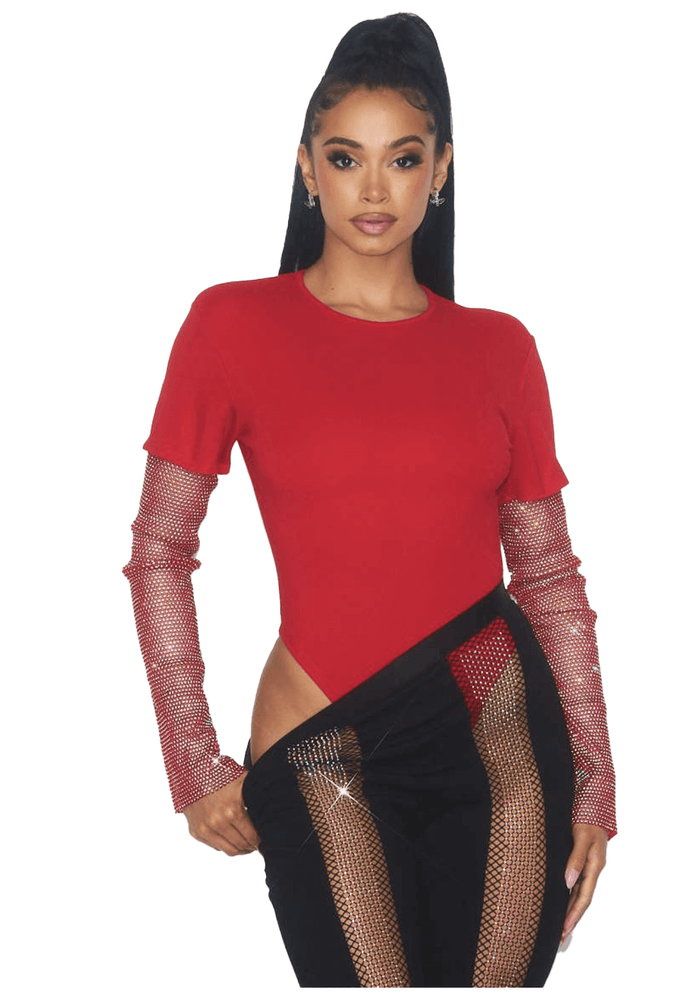 Rhinestone Sleeve Bodysuit by The House of Stylez