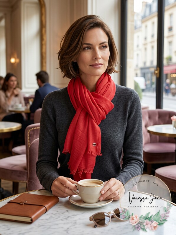 Calvin Klein Oversized 100% Cashmere Modal Scarf & Wrap in One, OneSize/Red by Vanessa Jane