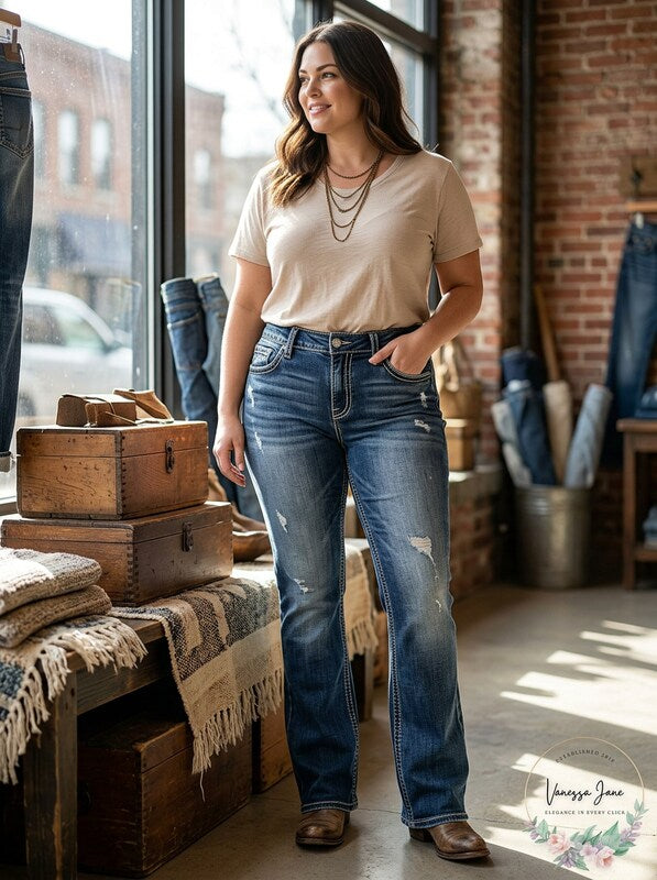 Silver Jeans Co. Suki Curvy Mid Rise Thick Stitch Bootcut Jeans, Size 30x31 by Vanessa Jane