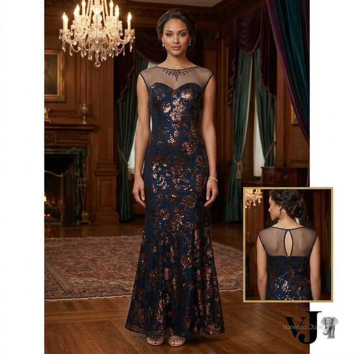 SL Fashions Sequined Illusion Gown Size 14 by Vanessa Jane