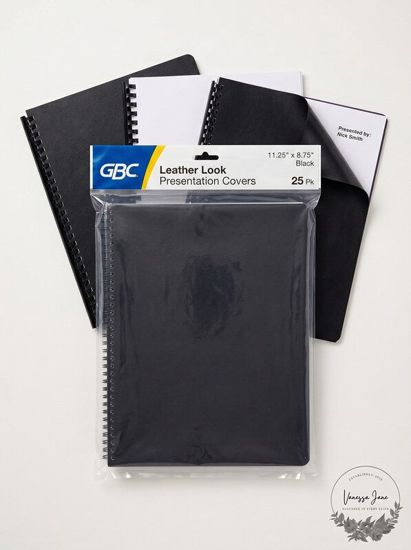 GBC Leather Look Presentation Covers for Binding Systems 11.25 x 8.75 Black 25Pk by Vanessa Jane
