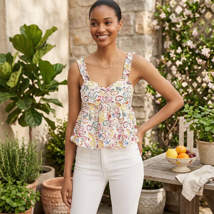 Aqua Womens Ruffled Sweetheart Neck Cropped, Size Large by Vanessa Jane