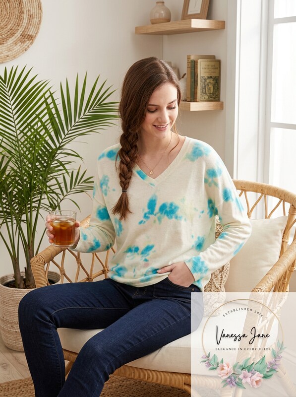 Freshman Juniors Cozy Tie-Dyed V-Neck Top, Size Medium by Vanessa Jane