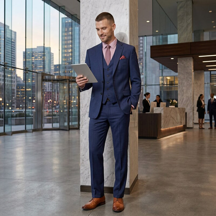 Calvin Klein Men's Extra-Slim Fit Blue Tonal Windowpane Suit by Vanessa Jane