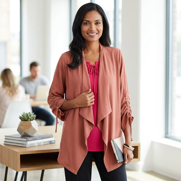 Jm Collection Draped-Front Ruched-Sleeve Cardigan, Size Small by Vanessa Jane