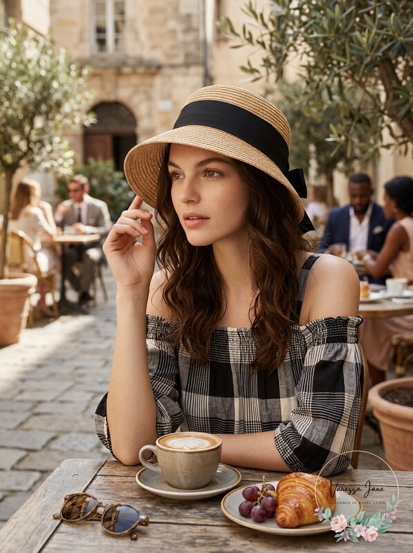 Aqua Straw Cloche Hat with Bow Back by Vanessa Jane