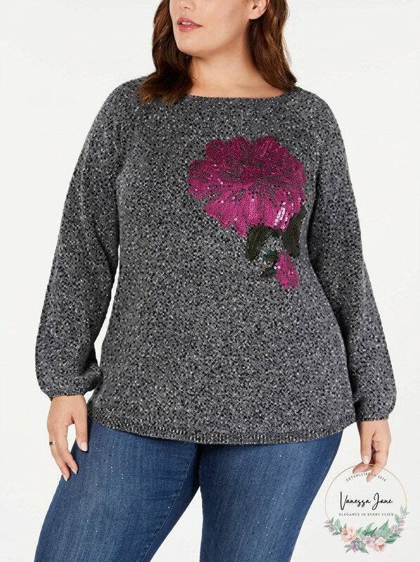 Style & Co. Womens Plus Jacquard Floral Pullover Sweater, Size 0X by Vanessa Jane