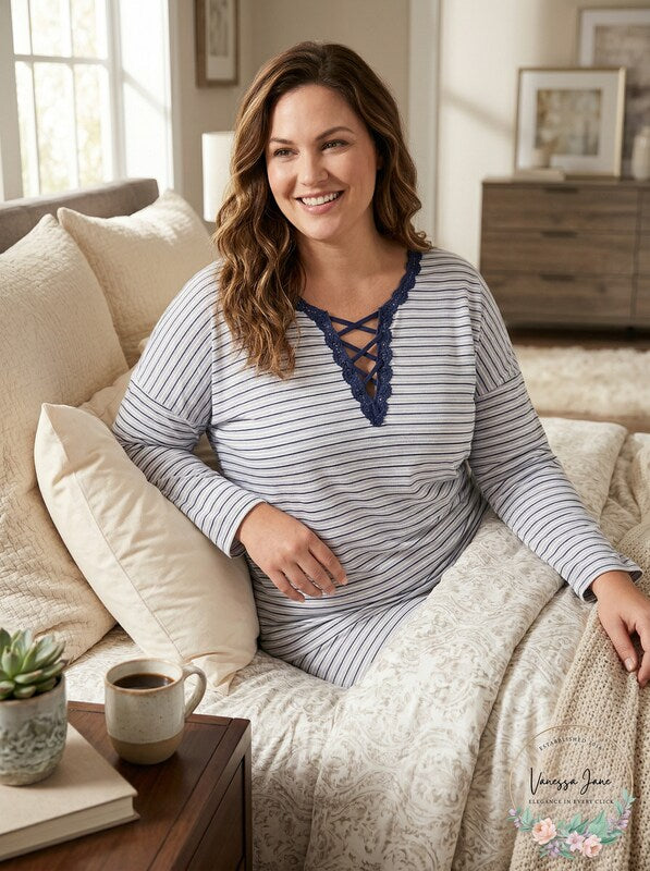 Alfani Printed Lace-Up Pajama Top, Size 3X by Vanessa Jane