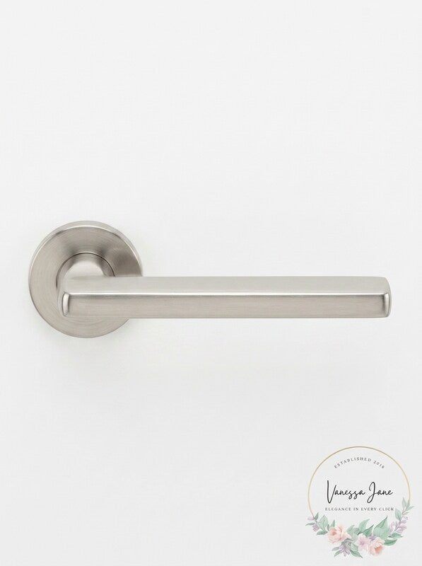 Emtek Brass Helios Lever, Satin Nickel by Vanessa Jane