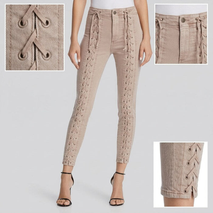 Pistola Lace-Up Skinny Jeans in Lynn You're Blushing, Size 29 by Vanessa Jane
