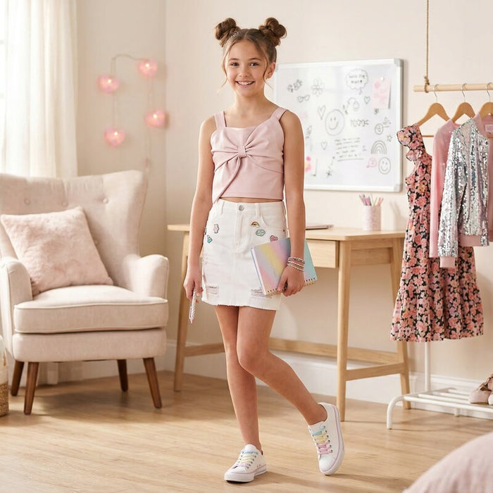 Sequin Hearts Big Girls Bow Top, Size 12/Pink by Vanessa Jane