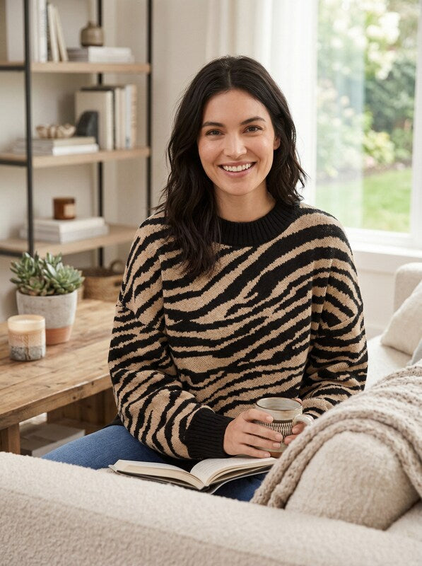 Sanctuary Womens Black Animal Long Sleeve Crew Neck Sweater, Size XS by Vanessa Jane