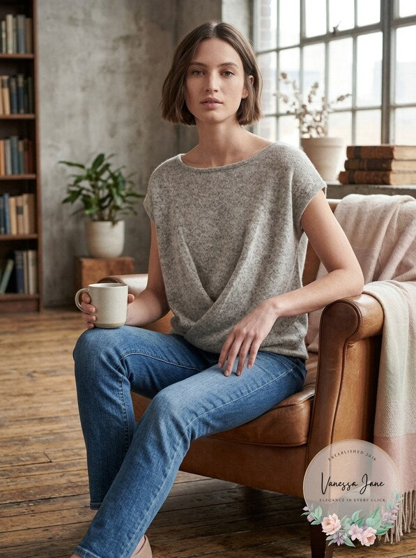 DKNY Heather Gray Drape-Front Sweater Size Medium by Vanessa Jane