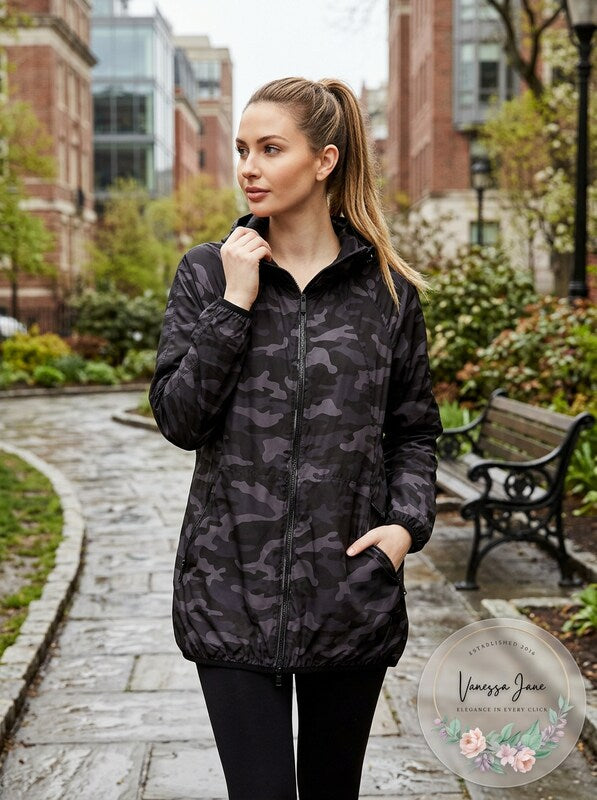 Calvin Klein Performance Camo-Print Packable Hooded Jacket, Size Small by Vanessa Jane