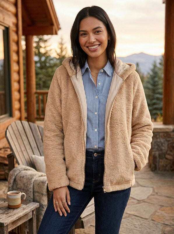 Style & Co Zip-Front Hooded Faux-Fur Jacket,Size Small Medium by Vanessa Jane