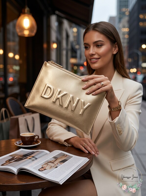 DKNY Mott Pouch Debossed Leather Logo Pouch by Vanessa Jane