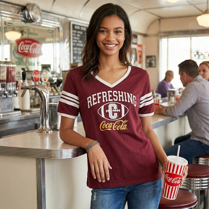 Freeze 24-7 Juniors Coca-Cola-Graphic Varsity T-Shirt, Burgundy, Size Medium by Vanessa Jane