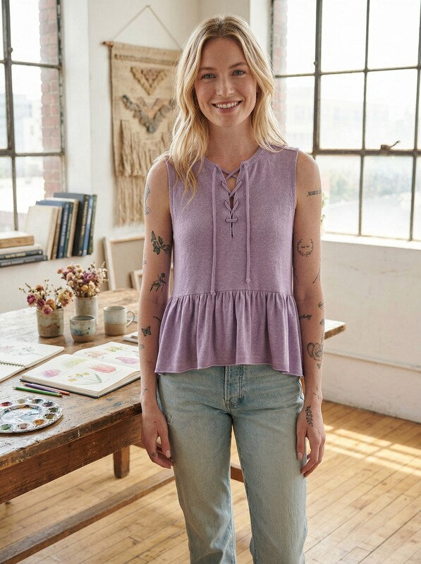 Lucky Brand Lace-Up Peplum-Hem Top, Size XXL by Vanessa Jane
