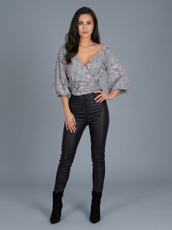 AX Paris Womens Back Check Floral Wrap Top, Size 14 by Vanessa Jane