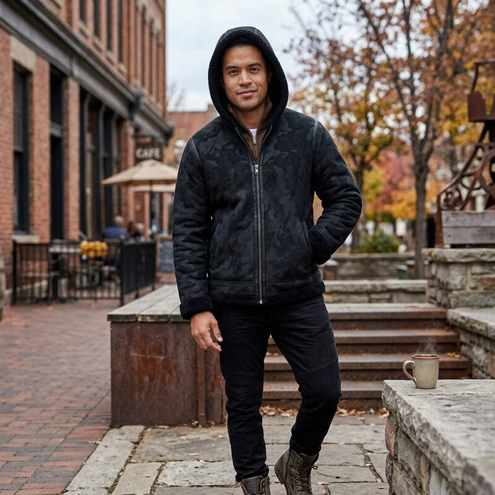 Sean John Mens Faux Shearling Hooded Bomber Jacket, 3XL/Black by Vanessa Jane