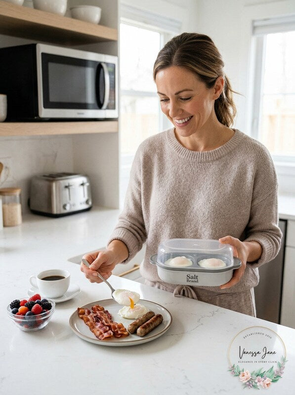 Salt Brand Microwave Egg Poacher for 1 or 2 Eggs w/ Lid for Breakfast Meats by Vanessa Jane