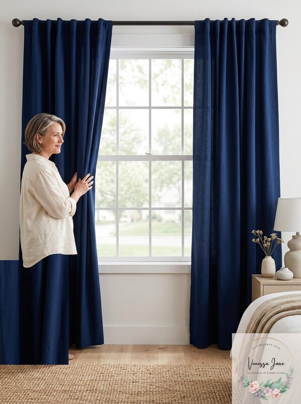 Skyline Velvet 50X 84 Inches Rod Pocket/Back Tab Window Curtain Panel in Navy by Vanessa Jane
