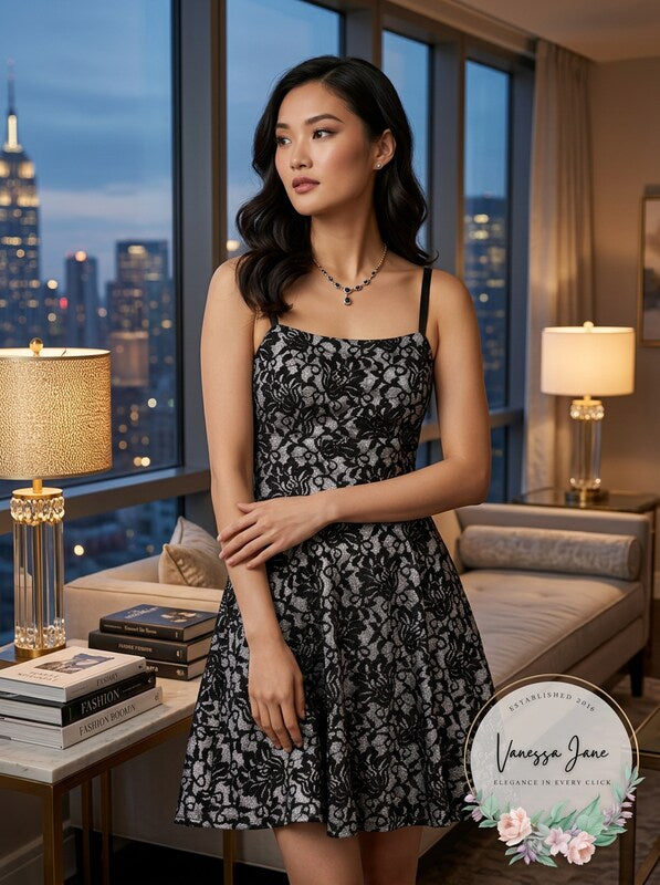 Speechless Dress Black Junior a-Line Glitter Lace Metallic, Size 9 by Vanessa Jane