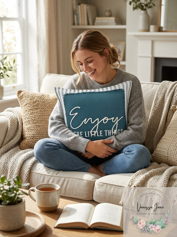 Lacourte Enjoy the Little Things Pillow – 20X20 Teal by Vanessa Jane