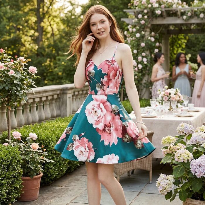 City Studios Juniors Lace-Back Floral-Print Fit & Flare Dress, Size 11 by Vanessa Jane