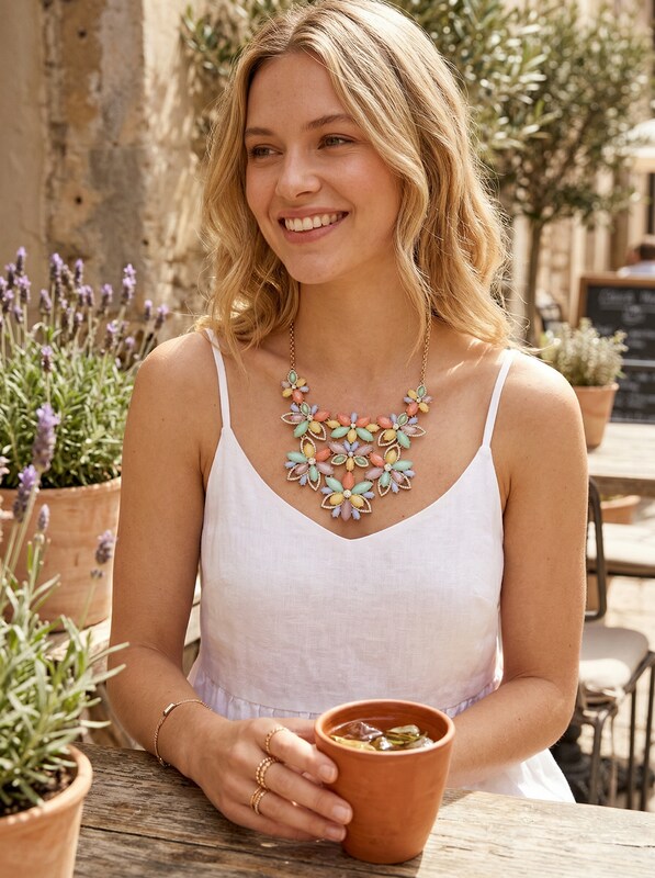 I.n.c. Gold-Tone Crystal & Stone Flower Statement Necklace by Vanessa Jane