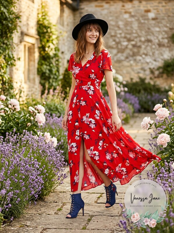 Band of Gypsies Red Floral Tiered Casual Maxi Dress, Size Xs by Vanessa Jane