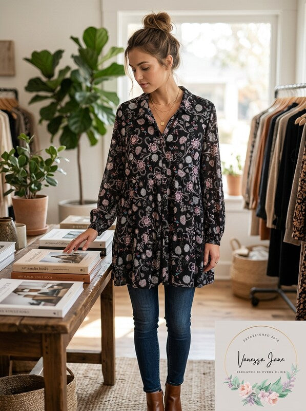 Style & Co Button-Down Printed Peplum Top, Size Large by Vanessa Jane