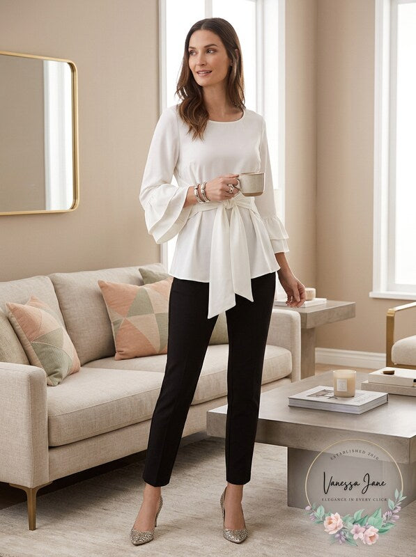 Alfani Faux-Fur-Cuff Tie-Front Blouse by Vanessa Jane