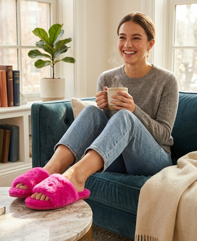 INC International Concepts Women’s Faux-Fur Slide Slippers – Magenta X-Large by Vanessa Jane