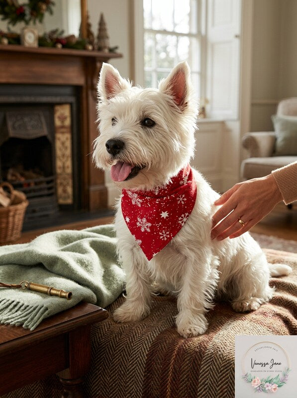 FAMILY PAJAMAS Matching Pet Merry Snowflake Bandana, Candy Red, S/M by Vanessa Jane