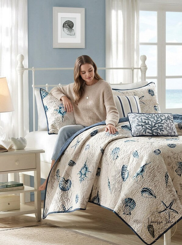 Madison Park Nantucket Coastal Quilted Coverlet Set, King, Blue by Vanessa Jane
