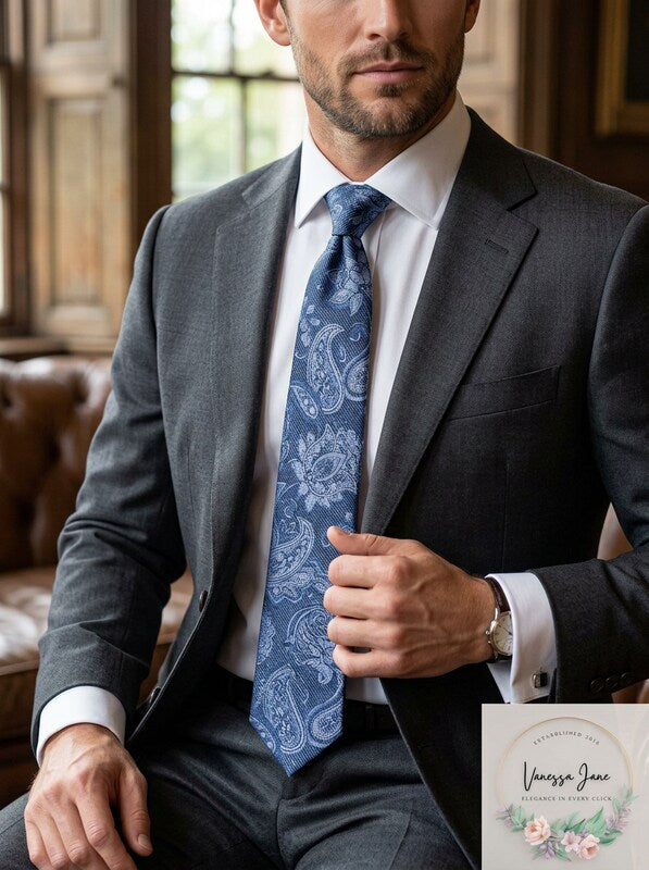 Michael Kors Mens Fine Line Paisley Tie, OS/Slate by Vanessa Jane